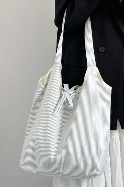 2024 INS-Style Striped Canvas Tote Bag for Women - Large Capacity Underarm Shoulder Bag, Trendy and Chic