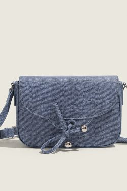 2024 Small Denim Square Bag with Bow - Fashionable Versatile Shoulder Crossbody Bag for Women, Trendy Y2K Style