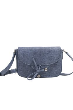 2024 Small Denim Square Bag with Bow - Fashionable Versatile Shoulder Crossbody Bag for Women, Trendy Y2K Style
