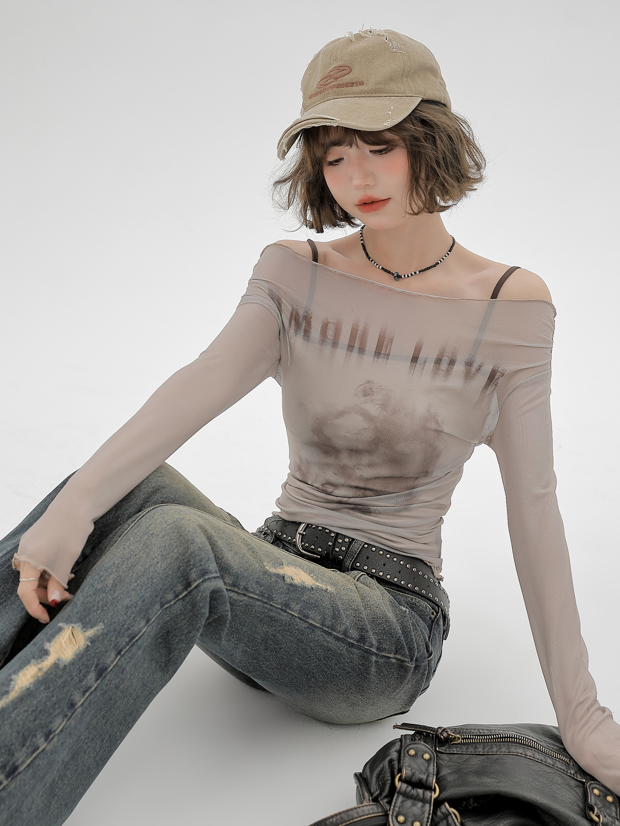 2024 Women's Mesh Long Sleeve Tank Top Two-Piece Set - American Style Slim Fit Sexy Fashion 2024 Women's Mesh Long Sleeve Tank Top Two-Piece Set - American Style Slim Fit Sexy Fashion