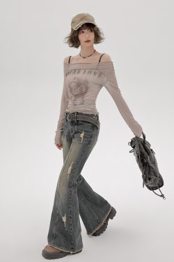 2024 Women's Mesh Long Sleeve Tank Top Two-Piece Set - American Style Slim Fit Sexy Fashion