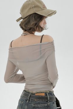 2024 Women's Mesh Long Sleeve Tank Top Two-Piece Set - American Style Slim Fit Sexy Fashion