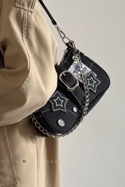 2024 Women's Vintage Denim Shoulder Bag with Chain, Button Detail, Crossbody Design - Trendy Underarm Handbag