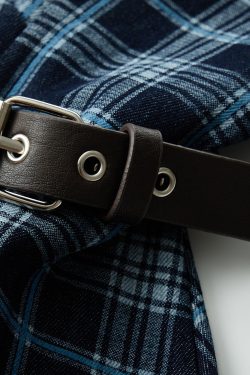 2025 Cowboy Style Dark Blue Denim Plaid Sleeveless Top with Belted Waist for a Slimming Fit