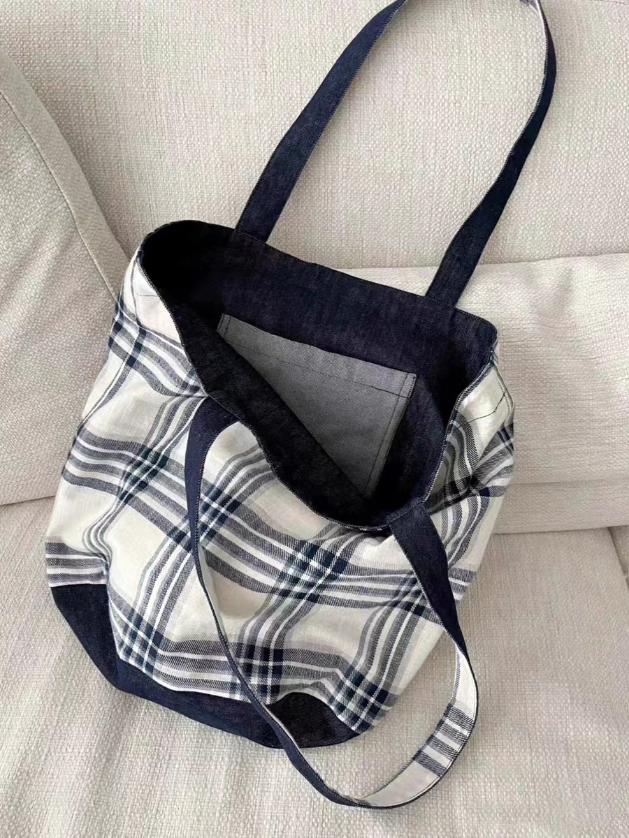 2025 Denim Plaid Spliced Tote Shoulder Bag, Large Capacity Versatile Commute Handbag for Everyday Use 2025 Denim Plaid Spliced Tote Shoulder Bag, Large Capacity Versatile Commute Handbag for Everyday Use