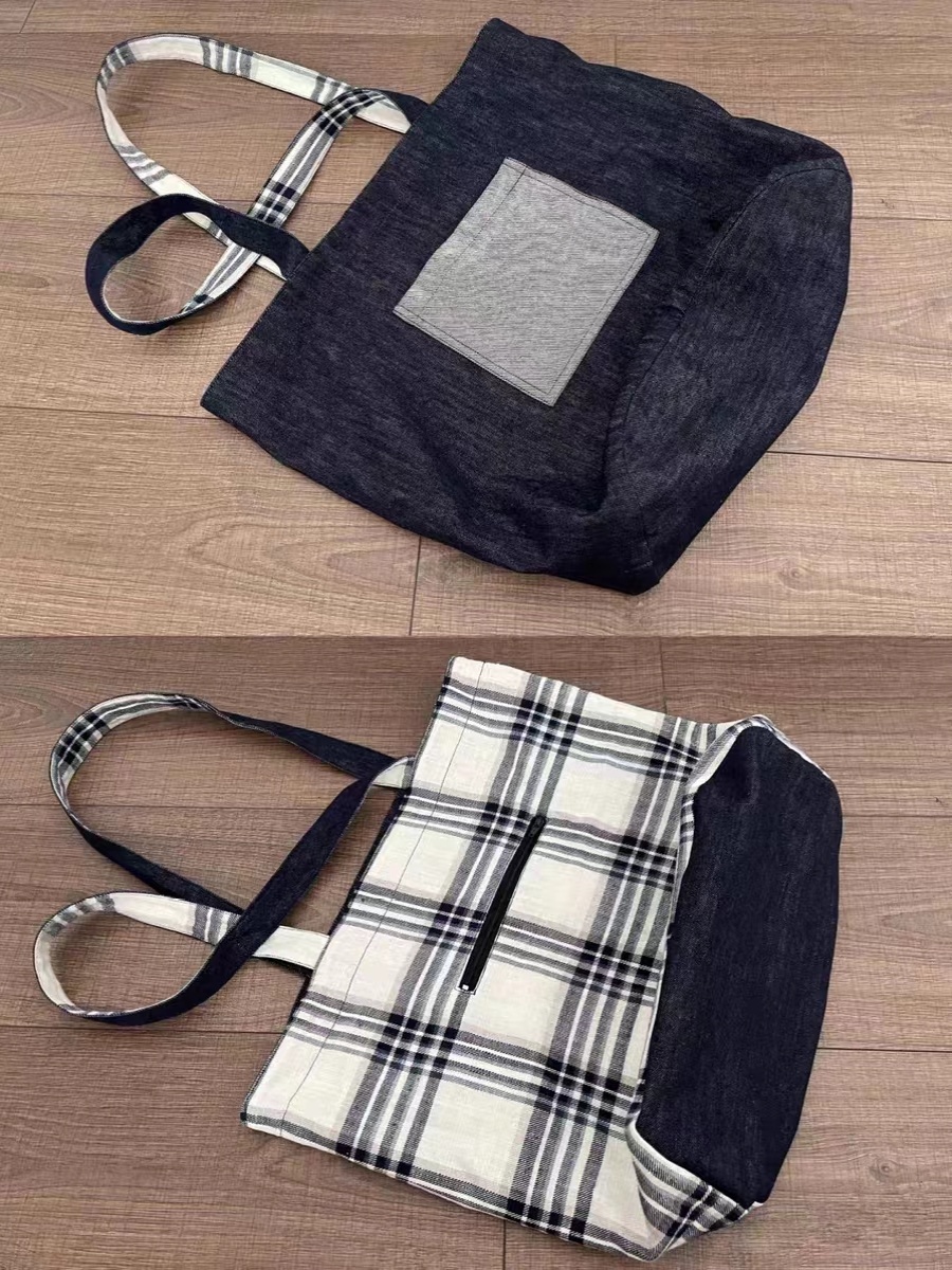 2025 Denim Plaid Spliced Tote Shoulder Bag, Large Capacity Versatile Commute Handbag for Everyday Use 2025 Denim Plaid Spliced Tote Shoulder Bag, Large Capacity Versatile Commute Handbag for Everyday Use