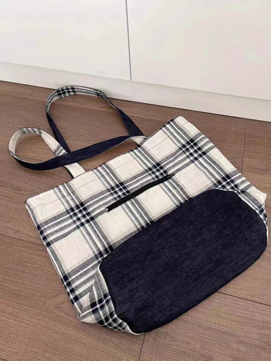 2025 Denim Plaid Spliced Tote Shoulder Bag, Large Capacity Versatile Commute Handbag for Everyday Use 2025 Denim Plaid Spliced Tote Shoulder Bag, Large Capacity Versatile Commute Handbag for Everyday Use