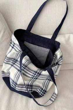 2025 Denim Plaid Spliced Tote Shoulder Bag, Large Capacity Versatile Commute Handbag for Everyday Use