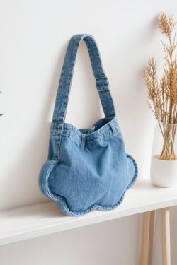 2025 Fashionable Versatile Denim Floral Tote Bag - High-End Shoulder Crossbody Commuter Bag for Trendy Style