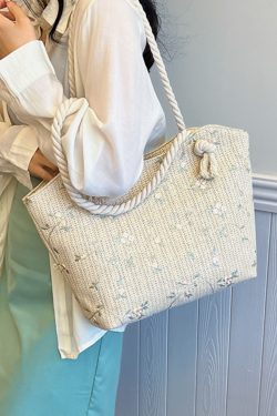 2025 Large Capacity Woven Straw Tote Bag for Women - Stylish Summer Shoulder Bag, Versatile Commuter Design with Rope Detail
