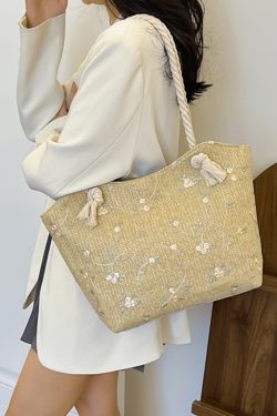 2025 Large Capacity Woven Straw Tote Bag for Women - Stylish Summer Shoulder Bag, Versatile Commuter Design with Rope Detail