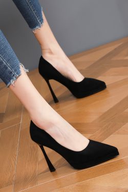 2025 New Spring Women's Suede High Heels, Versatile Waterproof Pointed Toe Shoes for Work, Sexy Thin Heels