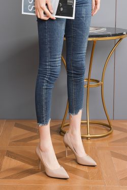 2025 New Style French Girl Patent Leather High Heels - Versatile Sexy Pointed Toe Thin Heel Shallow Mouth Flats for Women