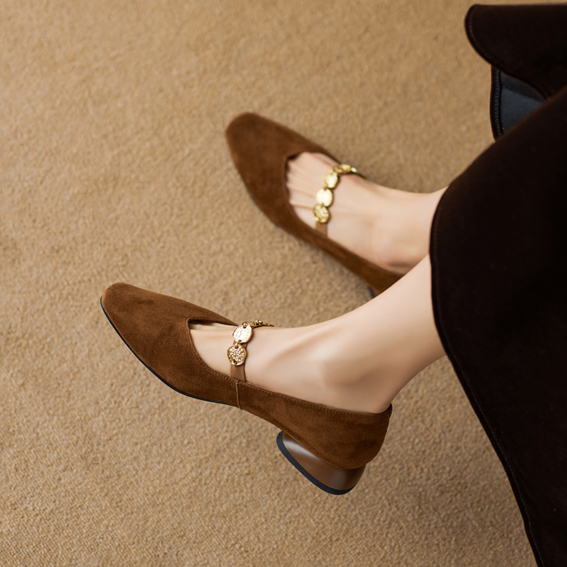 2025 New Women's Genuine Leather Square Toe Mary Jane Flats with Coin Chain - Comfortable Low Heel Versatile Shoes 2025 New Women's Genuine Leather Square Toe Mary Jane Flats with Coin Chain - Comfortable Low Heel Versatile Shoes