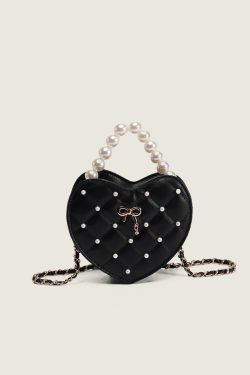 2025 Pearl Heart Mini Crossbody Bag - Niche Lolita Style with Chanel-Inspired Chain Shoulder Strap
