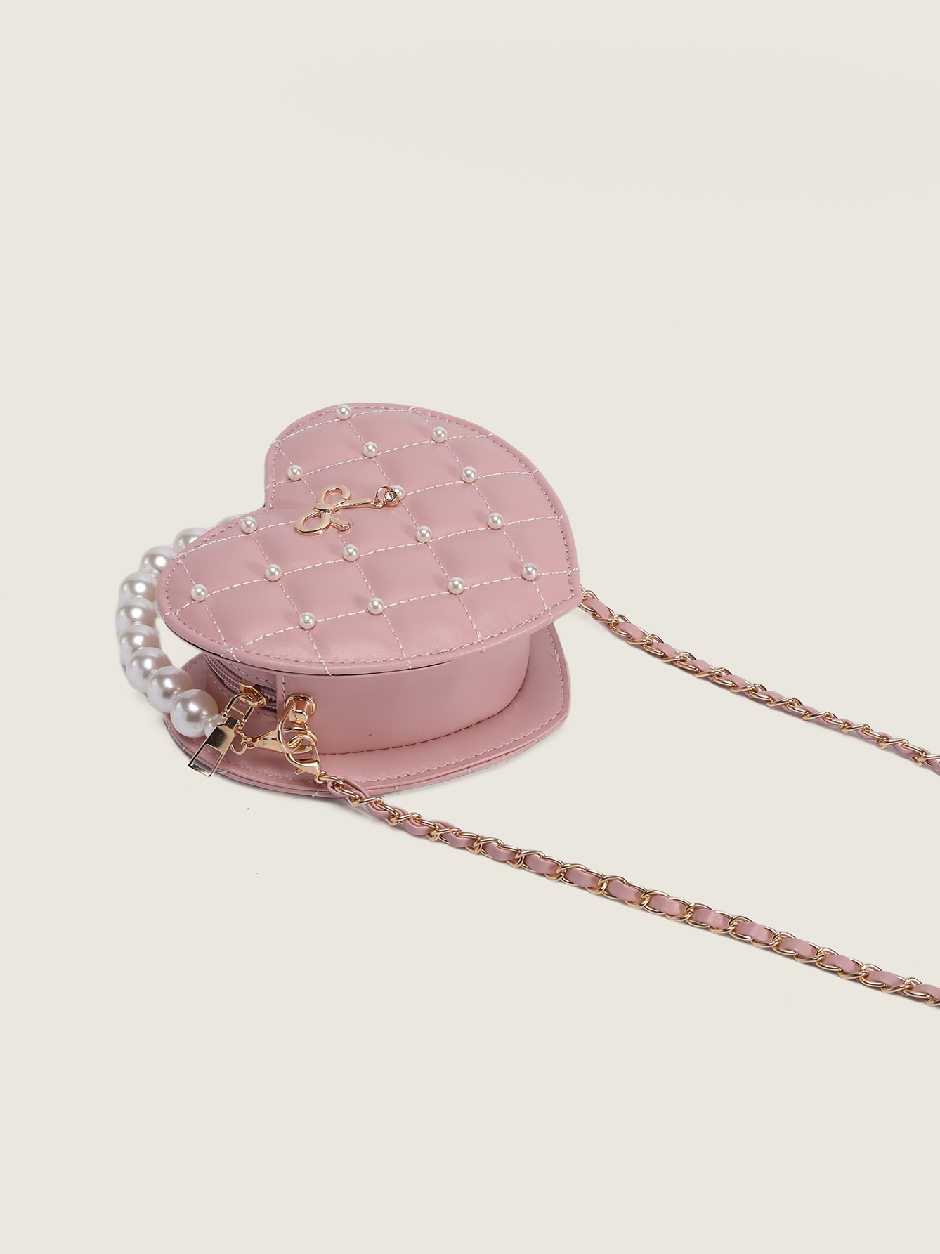 2025 Pearl Heart Mini Crossbody Bag - Niche Lolita Style with Chanel-Inspired Chain Shoulder Strap 2025 Pearl Heart Mini Crossbody Bag - Niche Lolita Style with Chanel-Inspired Chain Shoulder Strap