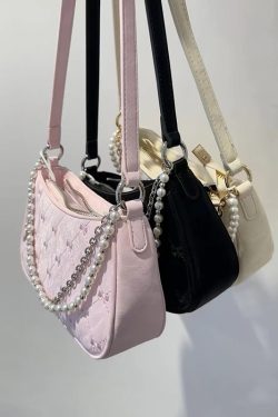 2025 Pink Butterfly Baguette Bag for Women - Pearl Metal Chain, Diamond Pattern, Casual Underarm & Crossbody Style