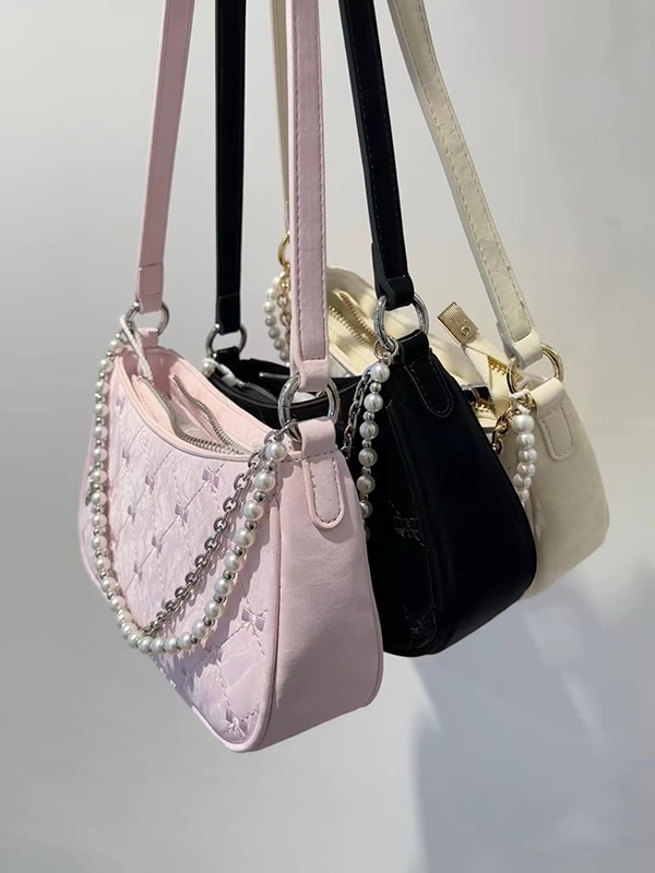 2025 Pink Butterfly Baguette Bag for Women - Pearl Metal Chain, Diamond Pattern, Casual Underarm & Crossbody Style 2025 Pink Butterfly Baguette Bag for Women - Pearl Metal Chain, Diamond Pattern, Casual Underarm & Crossbody Style