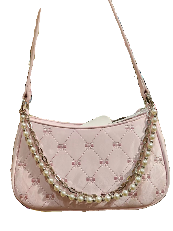2025 Pink Butterfly Baguette Bag for Women - Pearl Metal Chain, Diamond Pattern, Casual Underarm & Crossbody Style 2025 Pink Butterfly Baguette Bag for Women - Pearl Metal Chain, Diamond Pattern, Casual Underarm & Crossbody Style