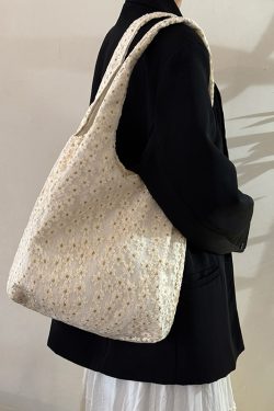 2025 Small Daisy Lace Canvas Shoulder Bag for Women, Large Capacity Niche Commuter Tote, Trendy Everyday Style