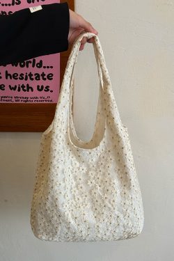 2025 Small Daisy Lace Canvas Shoulder Bag for Women, Large Capacity Niche Commuter Tote, Trendy Everyday Style