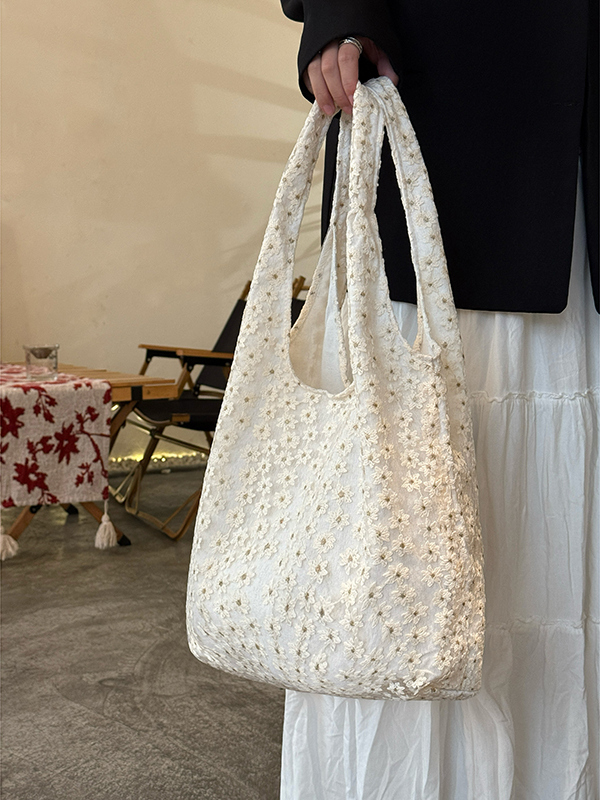 2025 Small Daisy Lace Canvas Shoulder Bag for Women, Large Capacity Niche Commuter Tote, Trendy Everyday Style 2025 Small Daisy Lace Canvas Shoulder Bag for Women, Large Capacity Niche Commuter Tote, Trendy Everyday Style