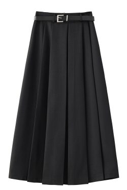 2025 Spring Apricot Pleated Midi Skirt for Women, High-End A-Line Design, Trendy Spring Fashion