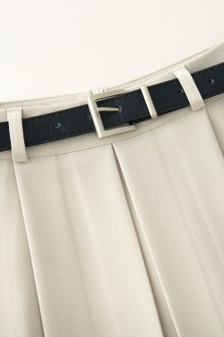 2025 Spring Apricot Pleated Midi Skirt for Women, High-End A-Line Design, Trendy Spring Fashion