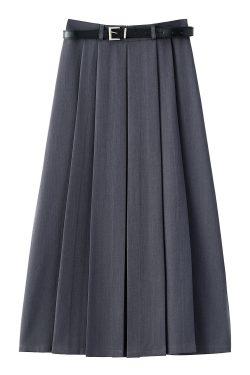 2025 Spring Apricot Pleated Midi Skirt for Women, High-End A-Line Design, Trendy Spring Fashion
