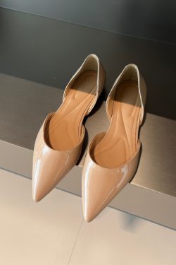 2025 Spring Handmade Genuine Leather Pointed Side Cutout Flat Shoes for Women - Sexy Korean Style Elegant Design