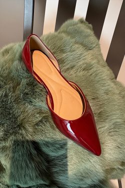 2025 Spring Handmade Genuine Leather Pointed Side Cutout Flat Shoes for Women - Sexy Korean Style Elegant Design