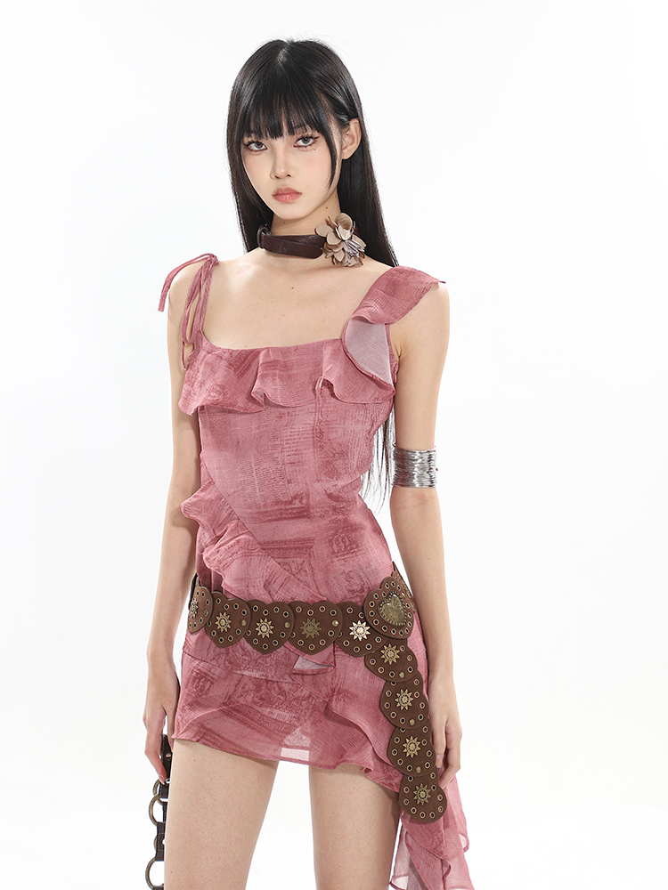 2025 Spring Ruffle Strap Dress for Women - Printed Hot Girl Style, Trendy Vietnam Design, Perfect for Y2K and Niche Fashion 2025 Spring Ruffle Strap Dress for Women - Printed Hot Girl Style, Trendy Vietnam Design, Perfect for Y2K and Niche Fashion