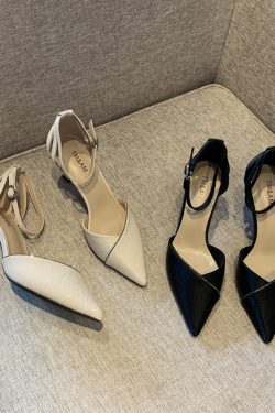 2025 Spring Women's Elegant Rhinestone One-Strap High Heels, Slimming Pointed Toe Design, Sexy Shallow Mouth Flats