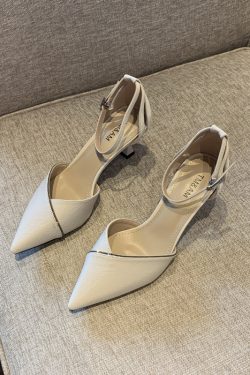 2025 Spring Women's Elegant Rhinestone One-Strap High Heels, Slimming Pointed Toe Design, Sexy Shallow Mouth Flats