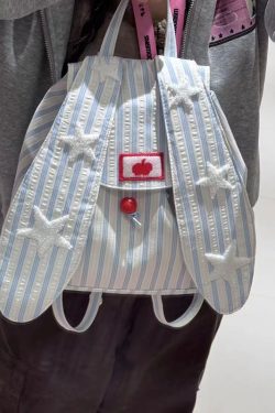 2025 Striped Rabbit Ear Backpack for Women, Large Capacity Commuter Tote Bag, Stylish Student School Bag