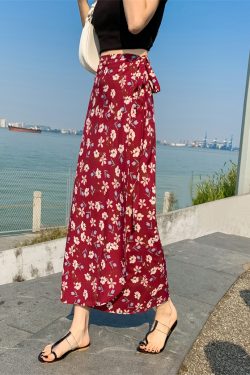 2025 Summer A-Line Floral Beach Skirt for Curvy Hips & Thighs - Irregular Long Design, Perfect for Boho and Y2K Styles