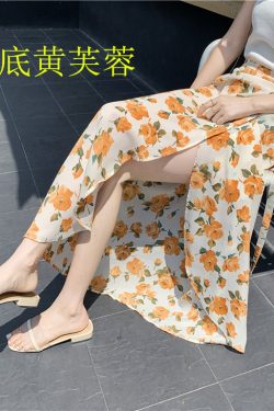 2025 Summer A-Line Floral Beach Skirt for Curvy Hips & Thighs - Irregular Long Design, Perfect for Boho and Y2K Styles