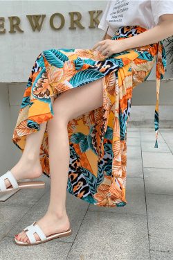 2025 Summer A-Line Floral Beach Skirt for Curvy Hips & Thighs - Irregular Long Design, Perfect for Boho and Y2K Styles