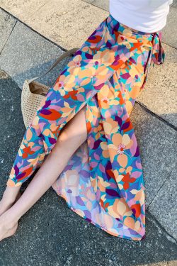 2025 Summer A-Line Floral Beach Skirt for Curvy Hips & Thighs - Irregular Long Design, Perfect for Boho and Y2K Styles