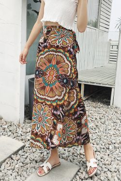 2025 Summer A-Line Floral Beach Skirt for Curvy Hips & Thighs - Irregular Long Design, Perfect for Boho and Y2K Styles
