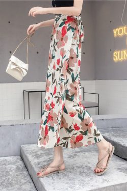 2025 Summer A-Line Floral Beach Skirt for Curvy Hips & Thighs - Irregular Long Design, Perfect for Boho and Y2K Styles