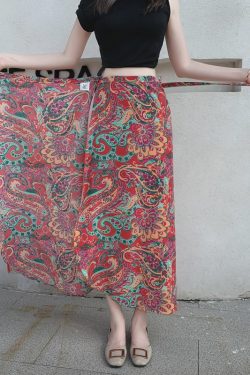 2025 Summer A-Line Floral Beach Skirt for Curvy Hips & Thighs - Irregular Long Design, Perfect for Boho and Y2K Styles