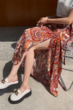 2025 Summer A-Line Floral Beach Skirt for Curvy Hips & Thighs - Irregular Long Design, Perfect for Boho and Y2K Styles