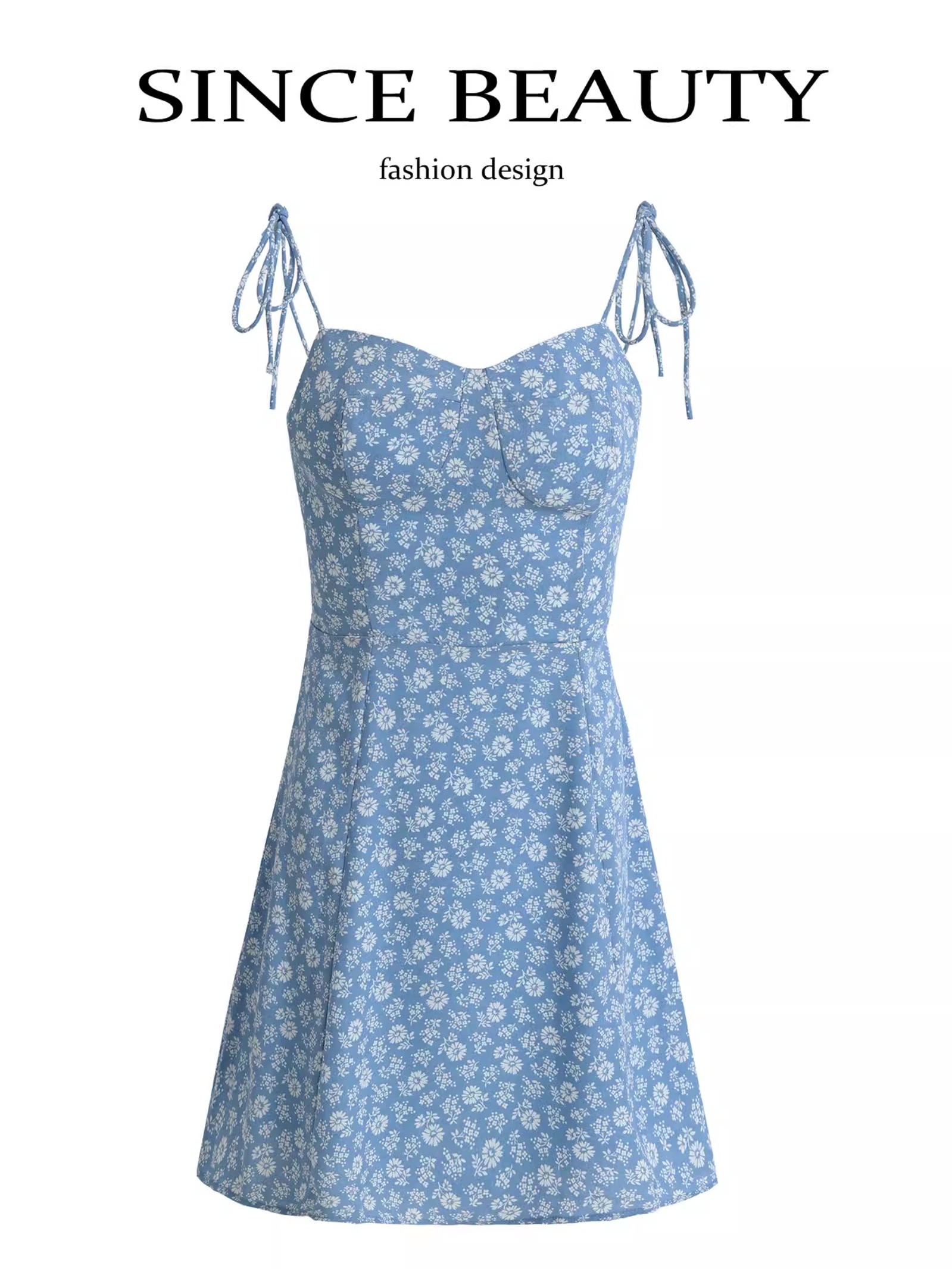 2025 Summer Blue Floral Dress for Petite Women - French-Style Vacation Short Dress 2025 Summer Blue Floral Dress for Petite Women - French-Style Vacation Short Dress