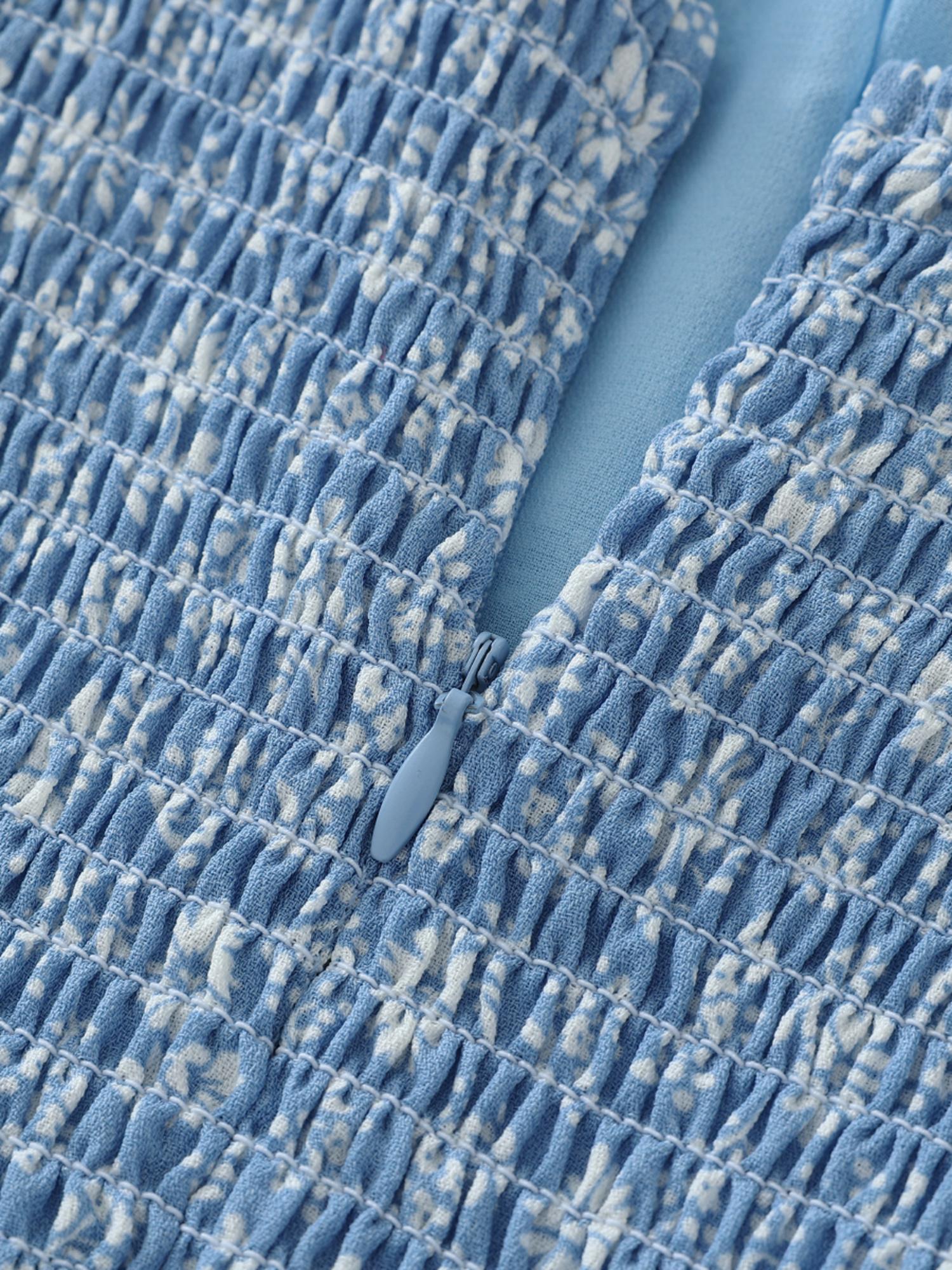 2025 Summer Blue Floral Dress for Petite Women - French-Style Vacation Short Dress 2025 Summer Blue Floral Dress for Petite Women - French-Style Vacation Short Dress