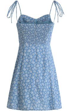 2025 Summer Blue Floral Dress for Petite Women - French-Style Vacation Short Dress
