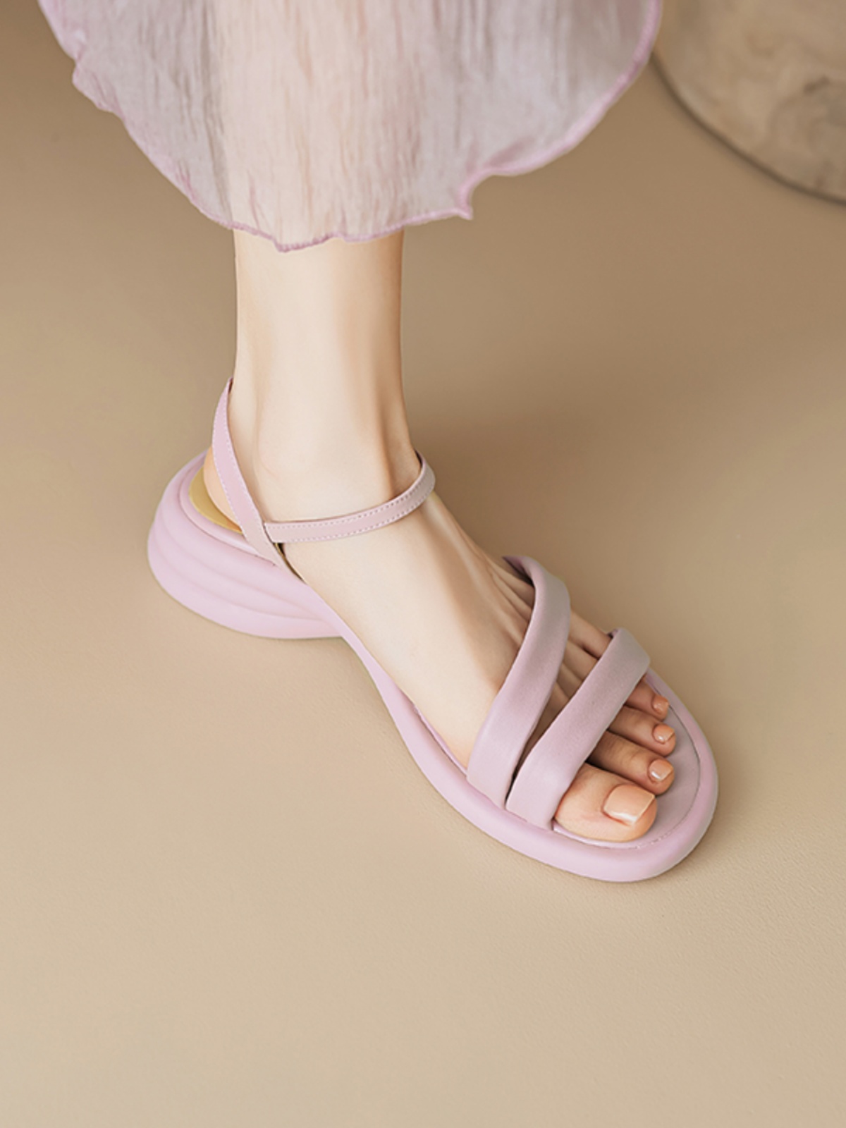 2025 Summer Genuine Leather Backless Mid-Heel Open-Toe Sandals for Women with One-Strip Buckle - Comfortable Chic Style 2025 Summer Genuine Leather Backless Mid-Heel Open-Toe Sandals for Women with One-Strip Buckle - Comfortable Chic Style