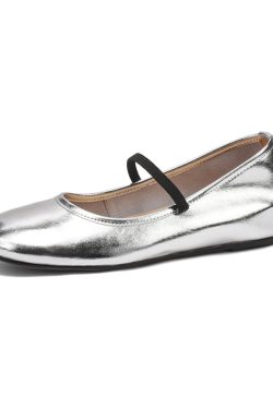 2025 Summer Genuine Leather Flat Hidden Height Mary Jane Shoes for Women in Silver - Stylish Shallow Mouth Size 41
