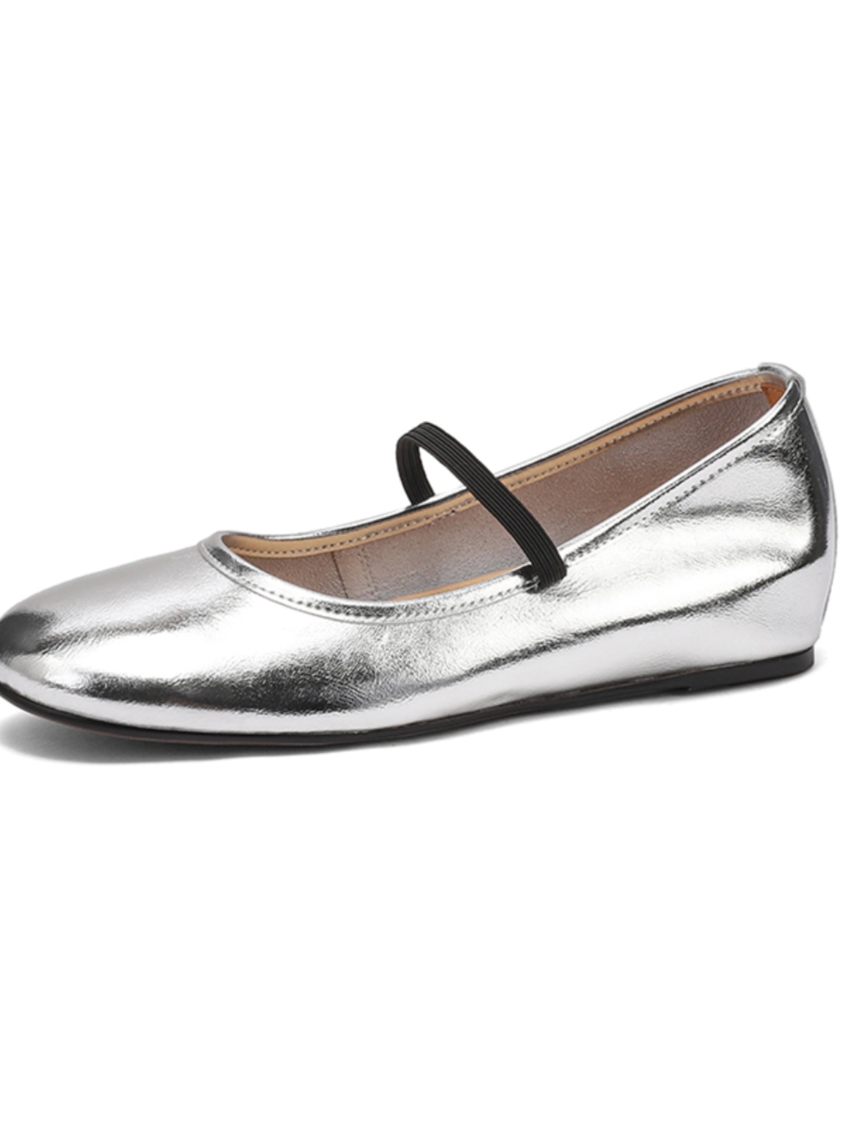 2025 Summer Genuine Leather Flat Hidden Height Mary Jane Shoes for Women in Silver - Stylish Shallow Mouth Size 41 2025 Summer Genuine Leather Flat Hidden Height Mary Jane Shoes for Women in Silver - Stylish Shallow Mouth Size 41