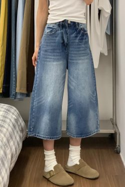 2025 Summer Plus Size American Retro Wide-Leg Jeans for Women - Loose Mid-Length Fashion Pants